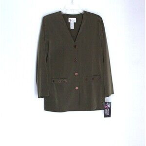 Vintage Maggie Sweet Microfiber Blouse Shirt Olive Green Long Sleeves Size S NWT